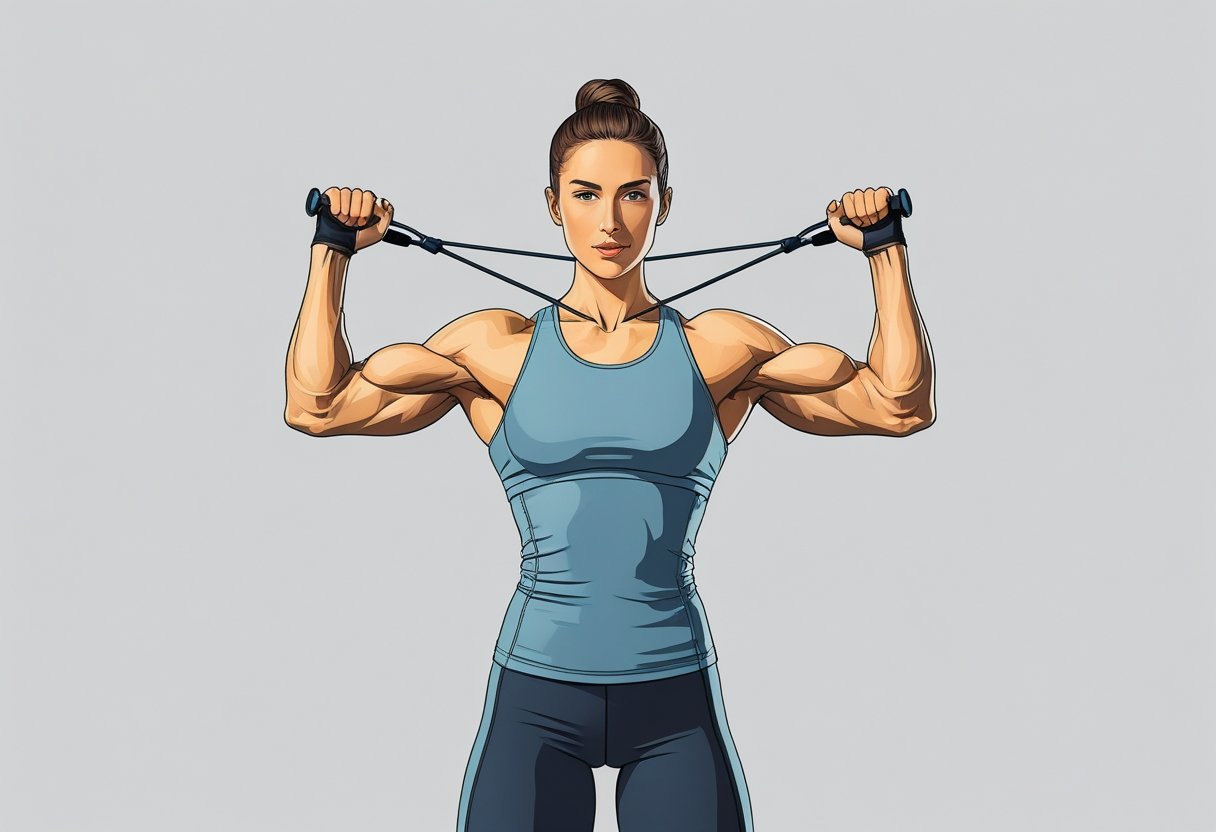 A person performing face pulls with a resistance band, demonstrating proper posture and muscle engagement.